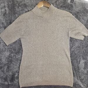 Vintage Gold Metallic Silk Joseph A Mock Neck Knit Top Size Medium